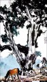 Caballos Xu Beihong bajo un árbol chino antiguo